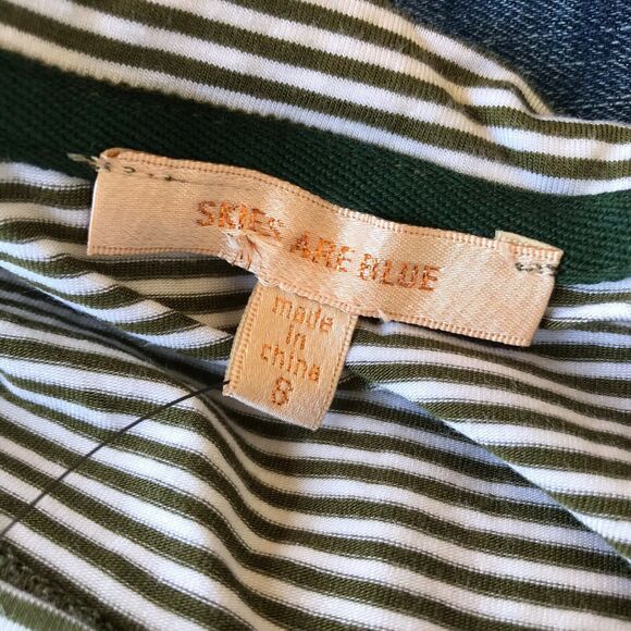 Skies Are Blue Womens Top Size Small Olive Green White Striped Knit Buttons NEW - Picture 3 of 5